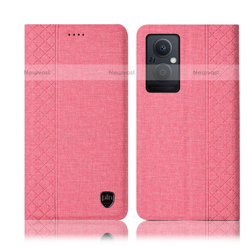 Cloth Case Stands Flip Cover H14P for Oppo F21 Pro 5G Pink