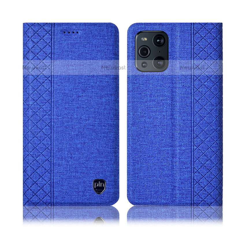 Cloth Case Stands Flip Cover H14P for Oppo Find X3 Pro 5G Blue