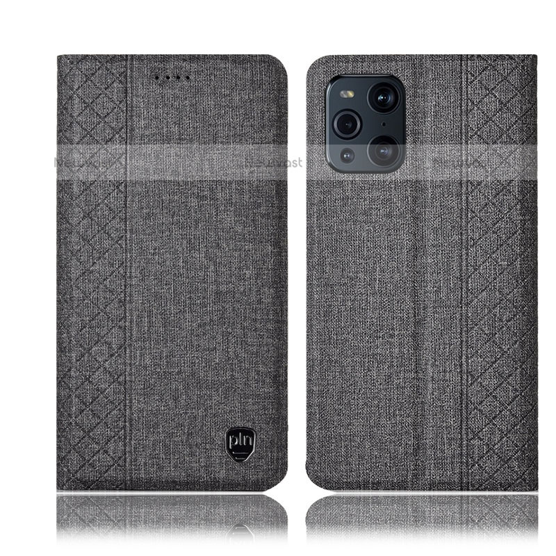 Cloth Case Stands Flip Cover H14P for Oppo Find X3 Pro 5G Gray