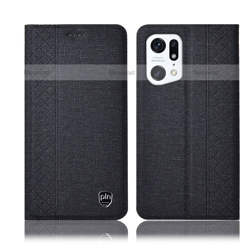Cloth Case Stands Flip Cover H14P for Oppo Find X5 Pro 5G Black