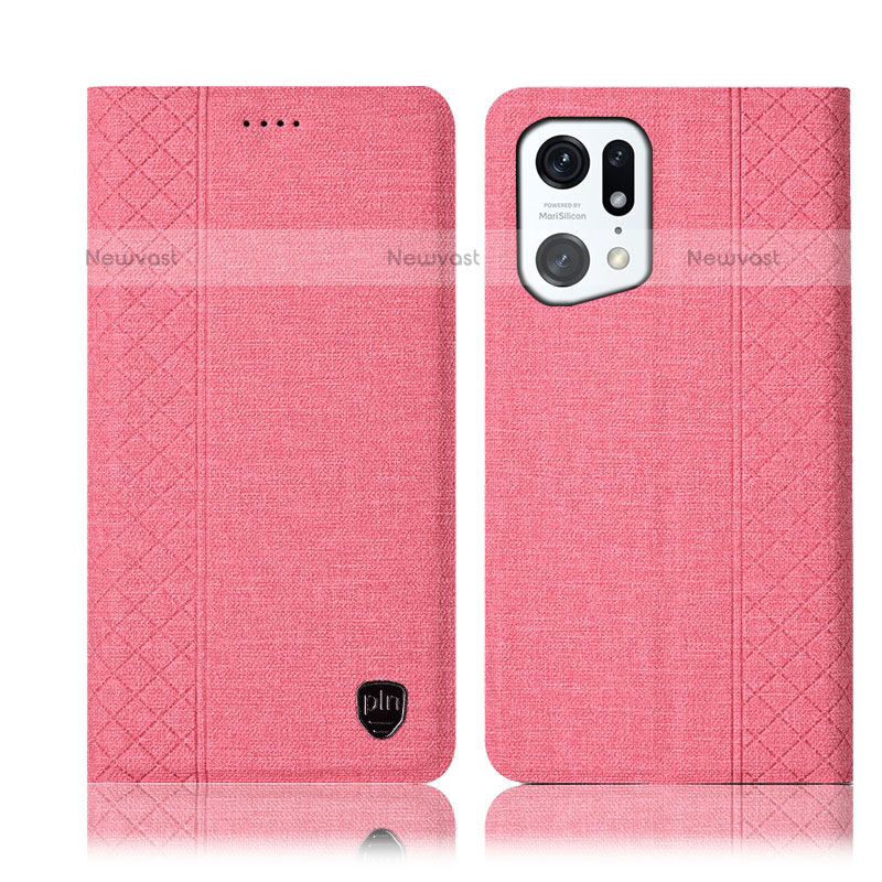 Cloth Case Stands Flip Cover H14P for Oppo Find X5 Pro 5G Pink