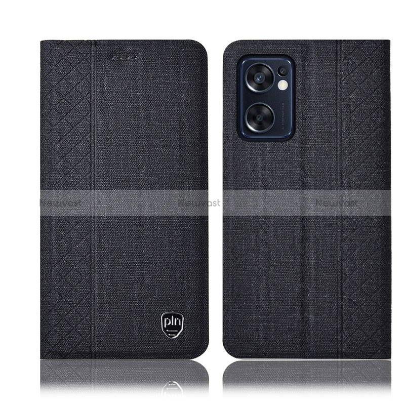 Cloth Case Stands Flip Cover H14P for Oppo Reno7 SE 5G Black