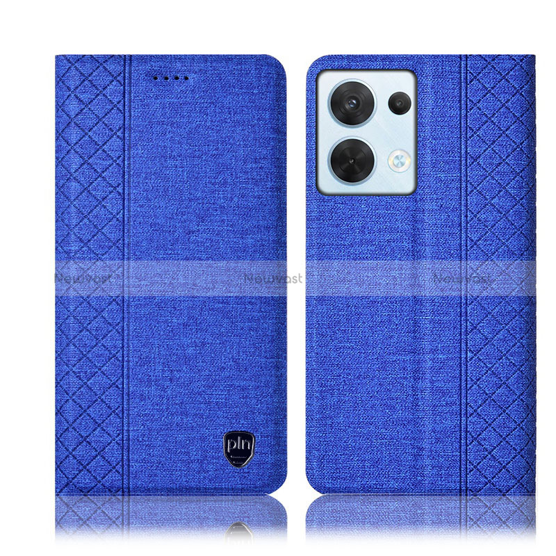 Cloth Case Stands Flip Cover H14P for Oppo Reno8 5G Blue