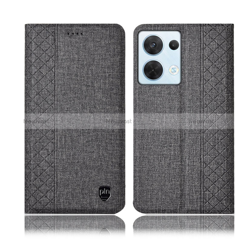 Cloth Case Stands Flip Cover H14P for Oppo Reno9 Pro 5G Gray