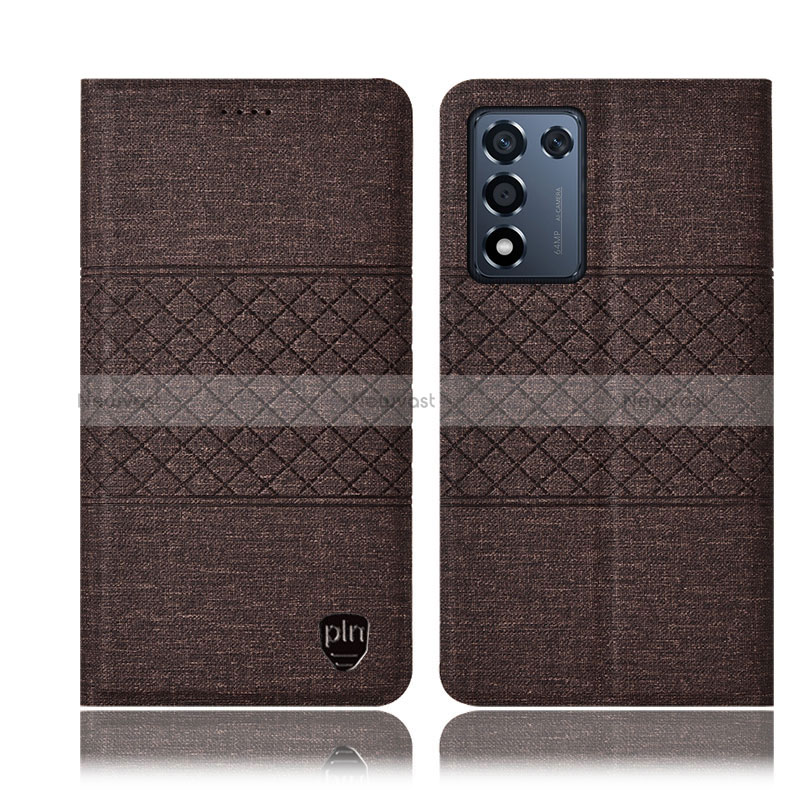 Cloth Case Stands Flip Cover H14P for Realme Q3t 5G Brown