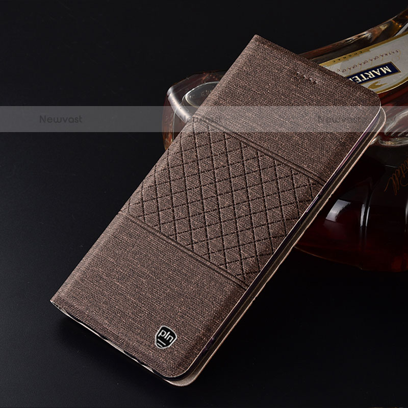 Cloth Case Stands Flip Cover H14P for Samsung Galaxy F12 Brown