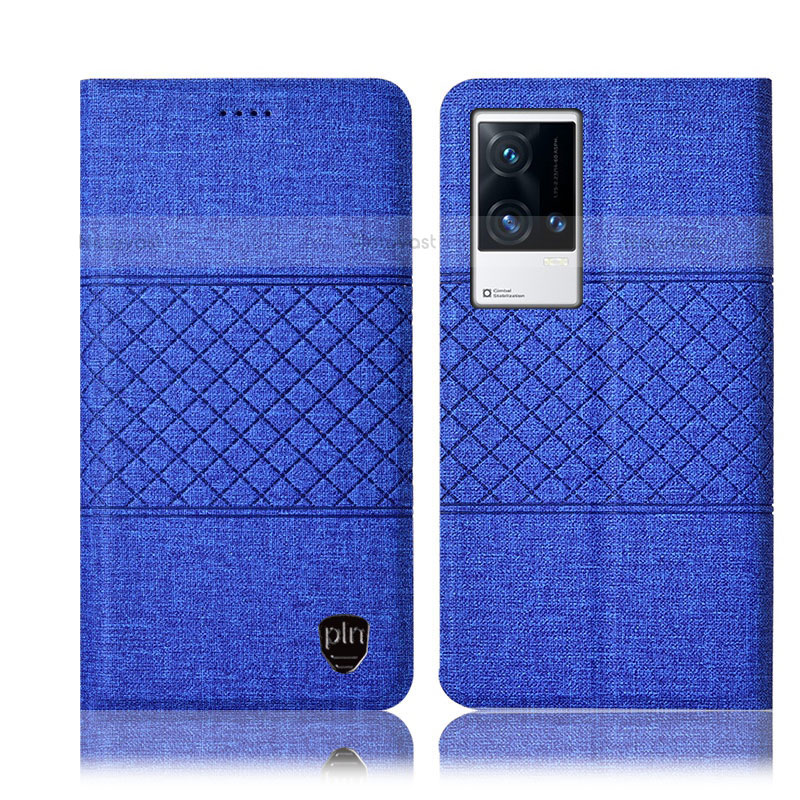 Cloth Case Stands Flip Cover H14P for Vivo iQOO 8 Pro 5G Blue