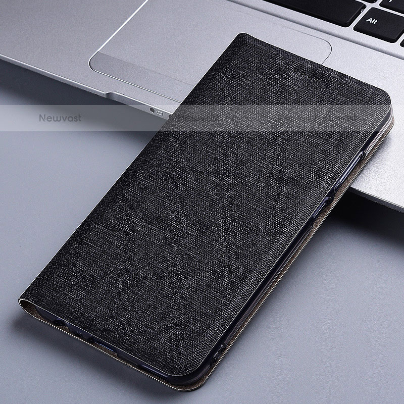 Cloth Case Stands Flip Cover H21P for Samsung Galaxy F12 Black