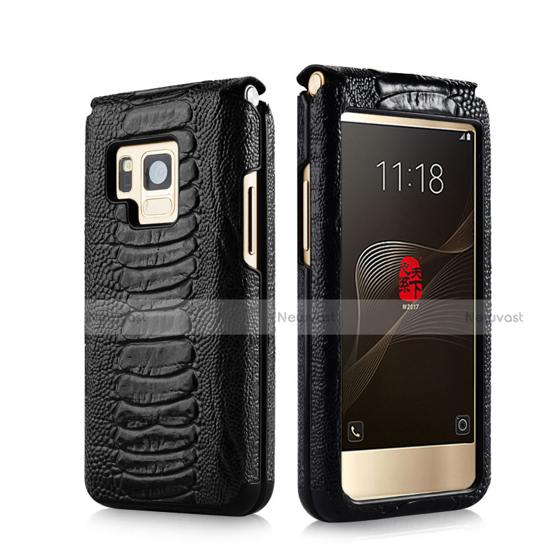 Crocodile Leather Case Flip Cover C04 for Samsung W(2017) Black