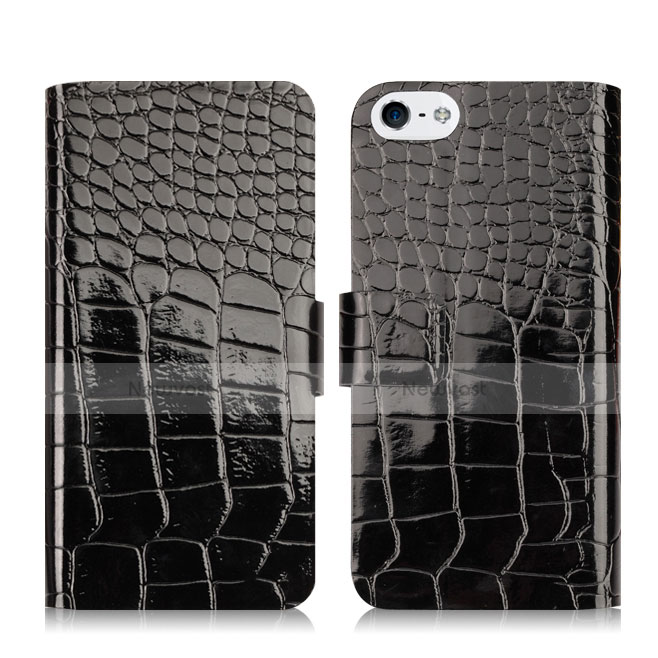 Crocodile Leather Stands Case for Apple iPhone 5 Black