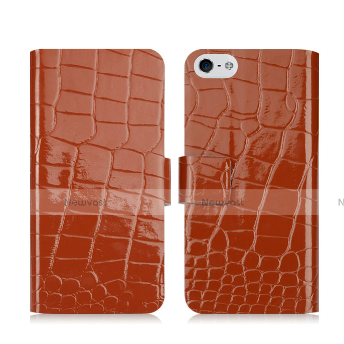 Crocodile Leather Stands Case for Apple iPhone 5 Brown