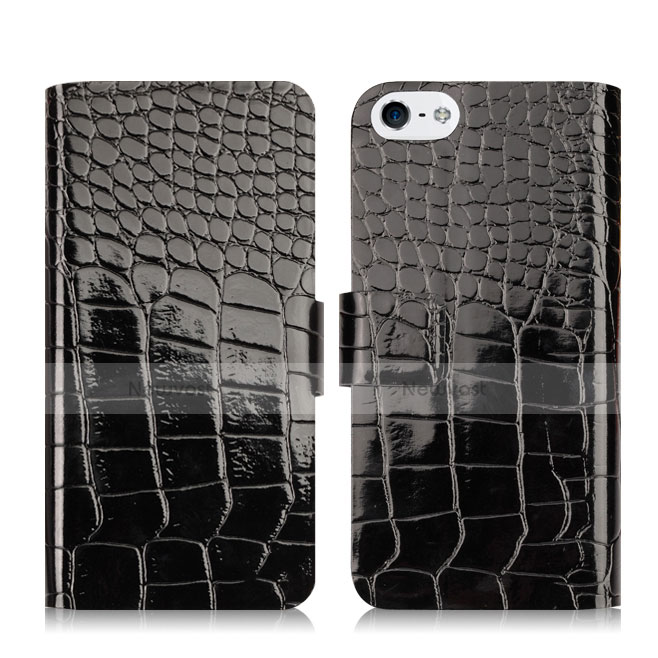 Crocodile Leather Stands Case for Apple iPhone 5S Black