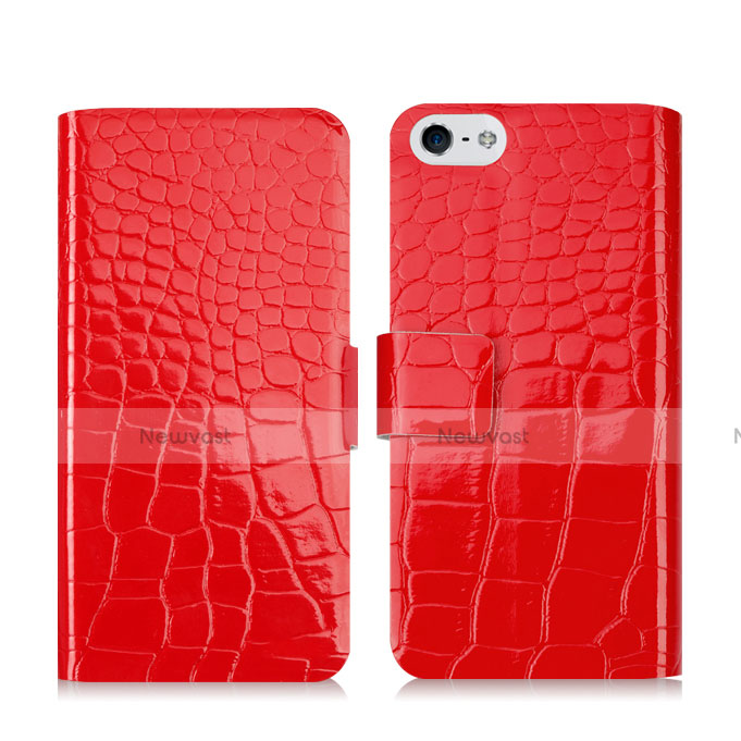 Crocodile Leather Stands Case for Apple iPhone 5S Red