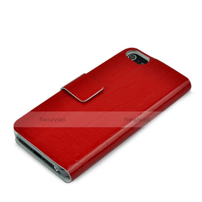 Crocodile Leather Stands Case for Apple iPhone 5S Red