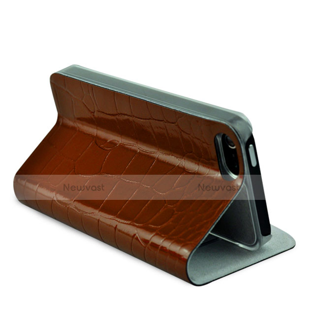 Crocodile Leather Stands Case for Apple iPhone SE Brown