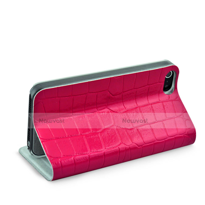 Crocodile Leather Stands Cover for Apple iPhone 5S Hot Pink