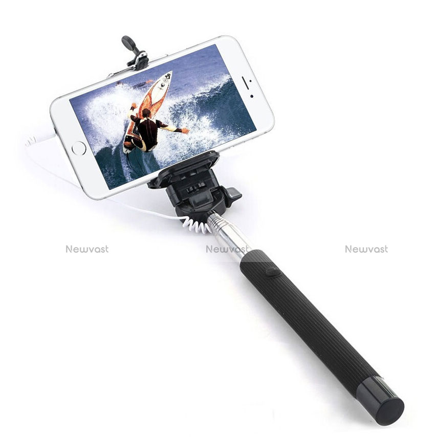 Extendable Folding Wired Handheld Selfie Stick Universal Black