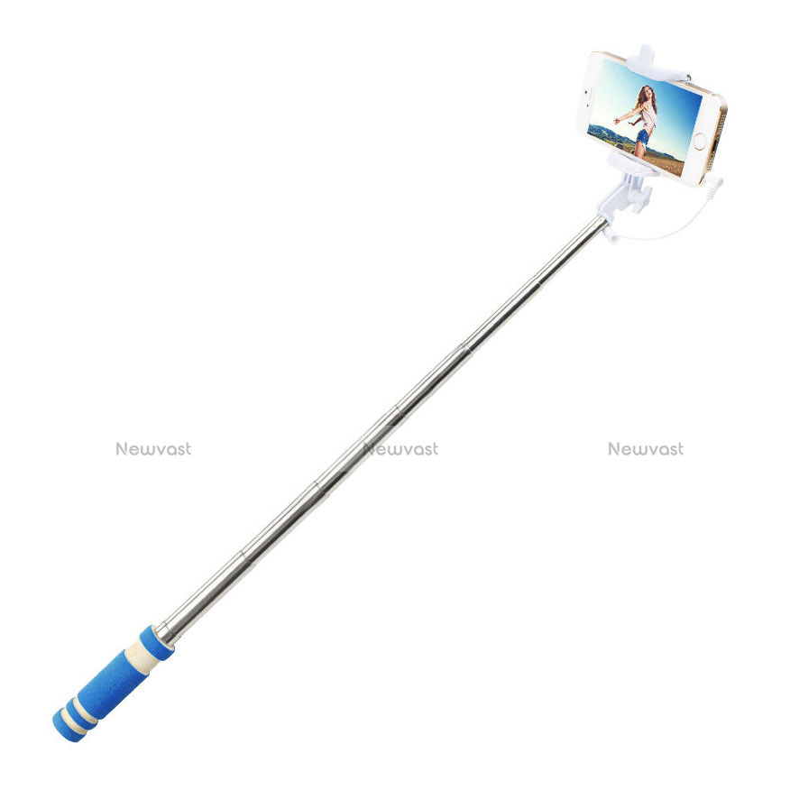 Extendable Folding Wired Handheld Selfie Stick Universal S01 Sky Blue