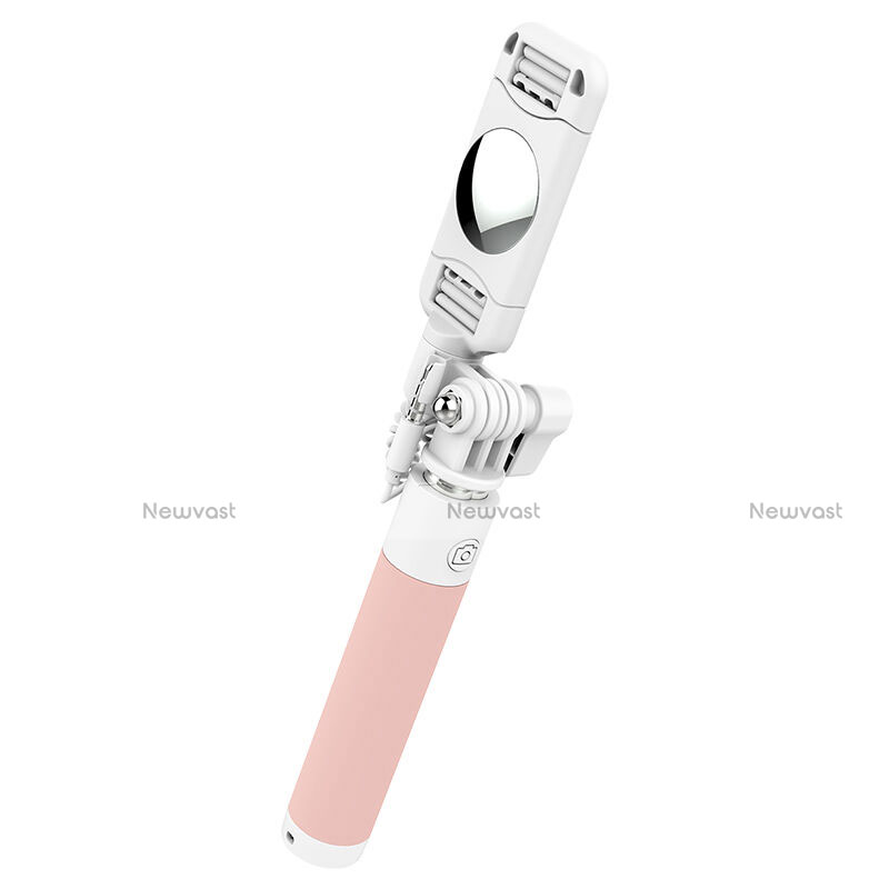 Extendable Folding Wired Handheld Selfie Stick Universal S02 Pink