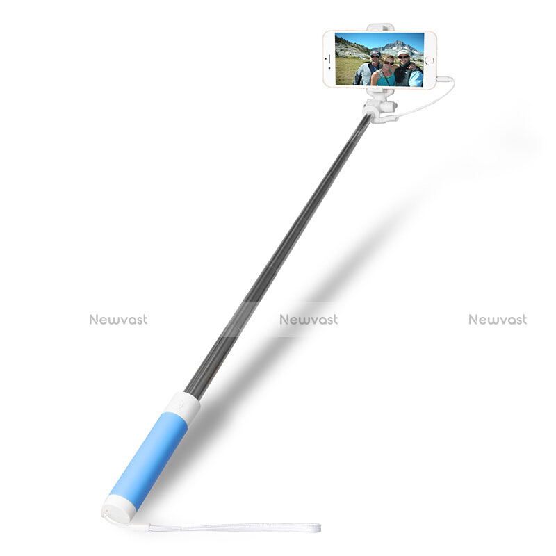 Extendable Folding Wired Handheld Selfie Stick Universal S10 Sky Blue