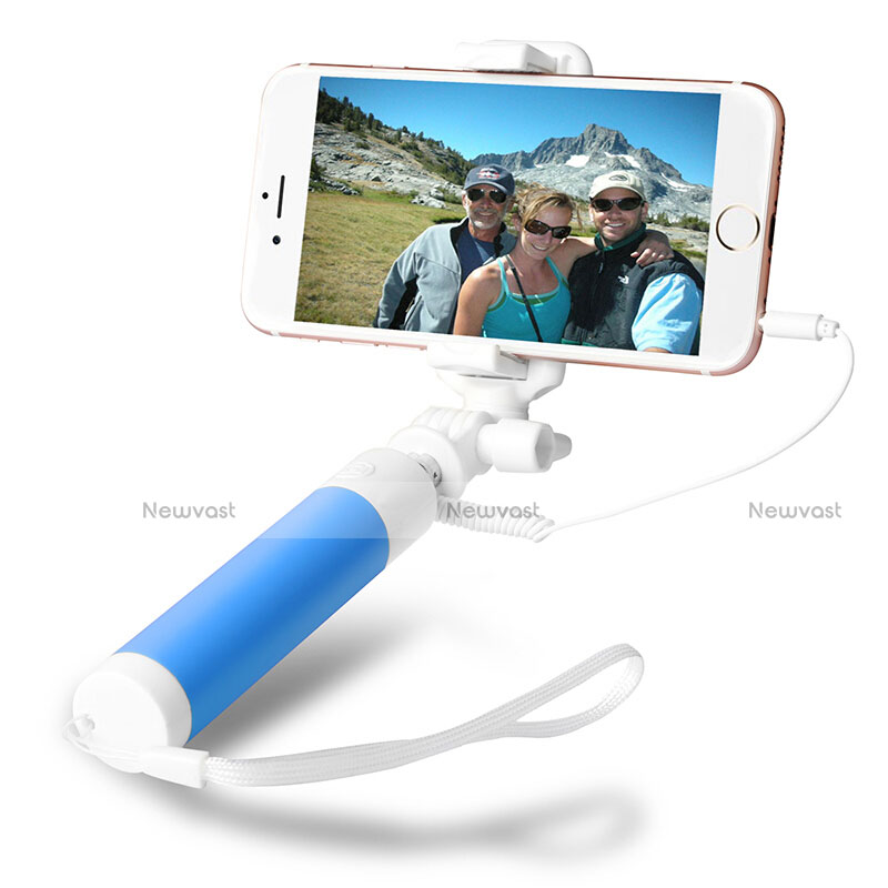 Extendable Folding Wired Handheld Selfie Stick Universal S10 Sky Blue