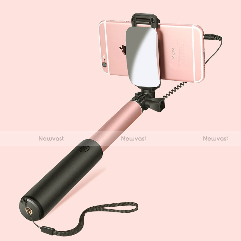 Extendable Folding Wired Handheld Selfie Stick Universal S11 Rose Gold