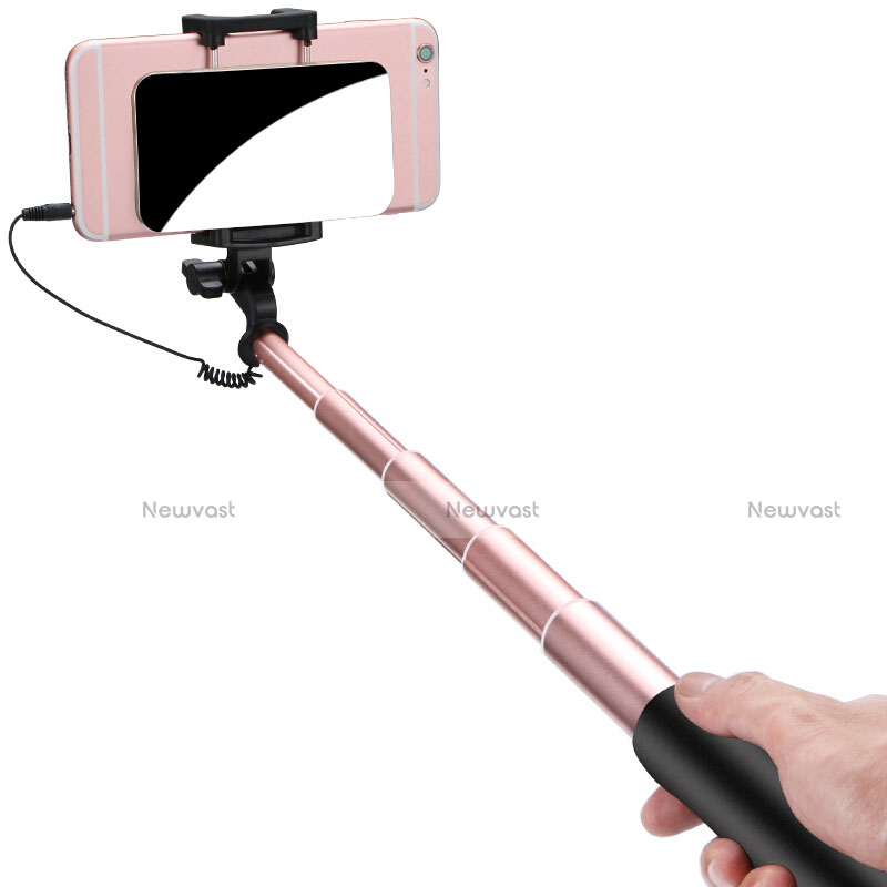 Extendable Folding Wired Handheld Selfie Stick Universal S11 Rose Gold