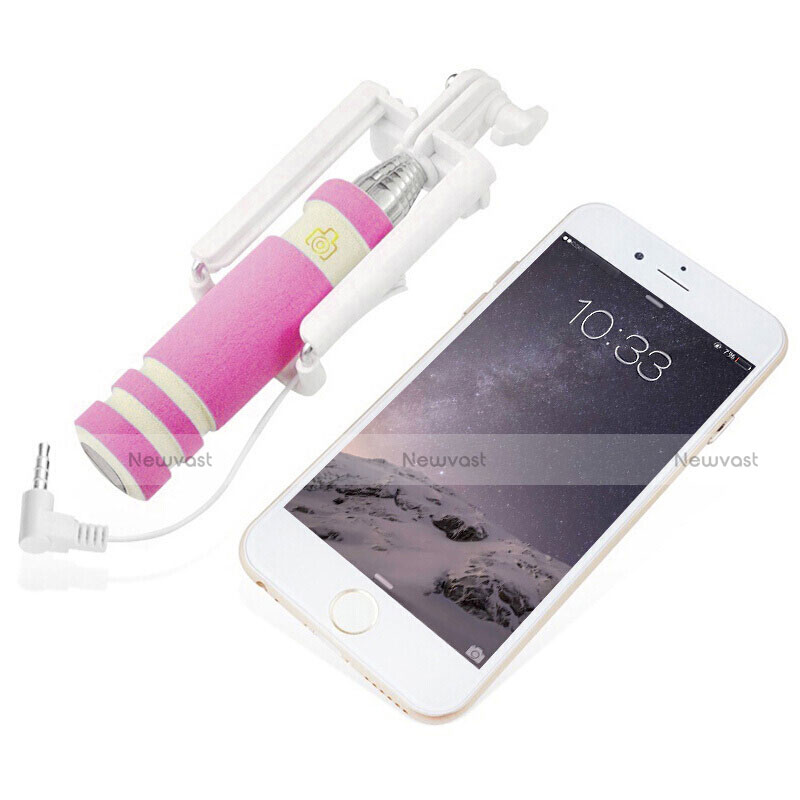 Extendable Folding Wired Handheld Selfie Stick Universal S18 Pink