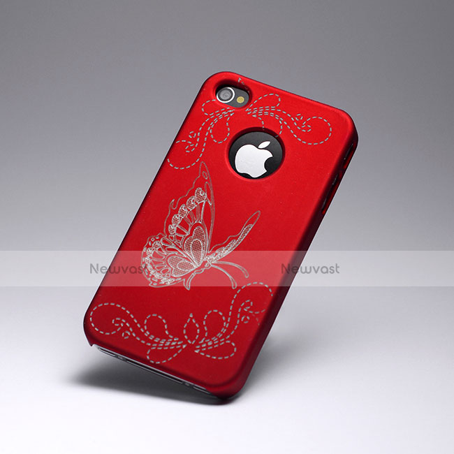 Hard Rigid Plastic Case Butterfly Cover for Apple iPhone 4 Red