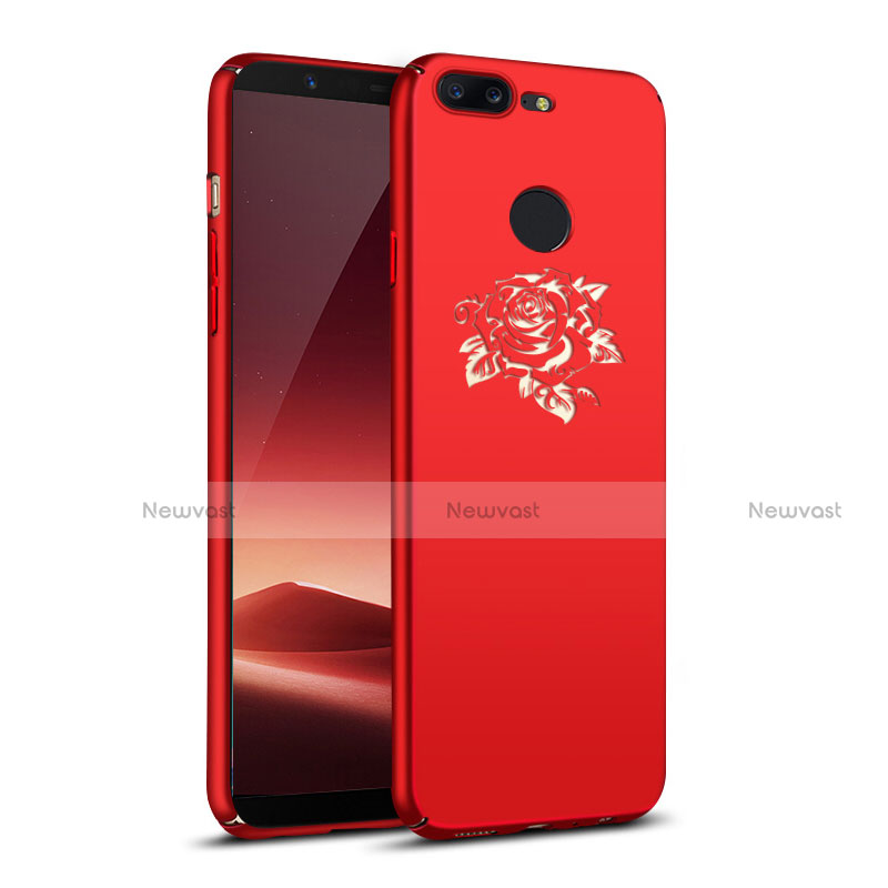 Hard Rigid Plastic Case Flowers Cover for OnePlus 5T A5010 Red