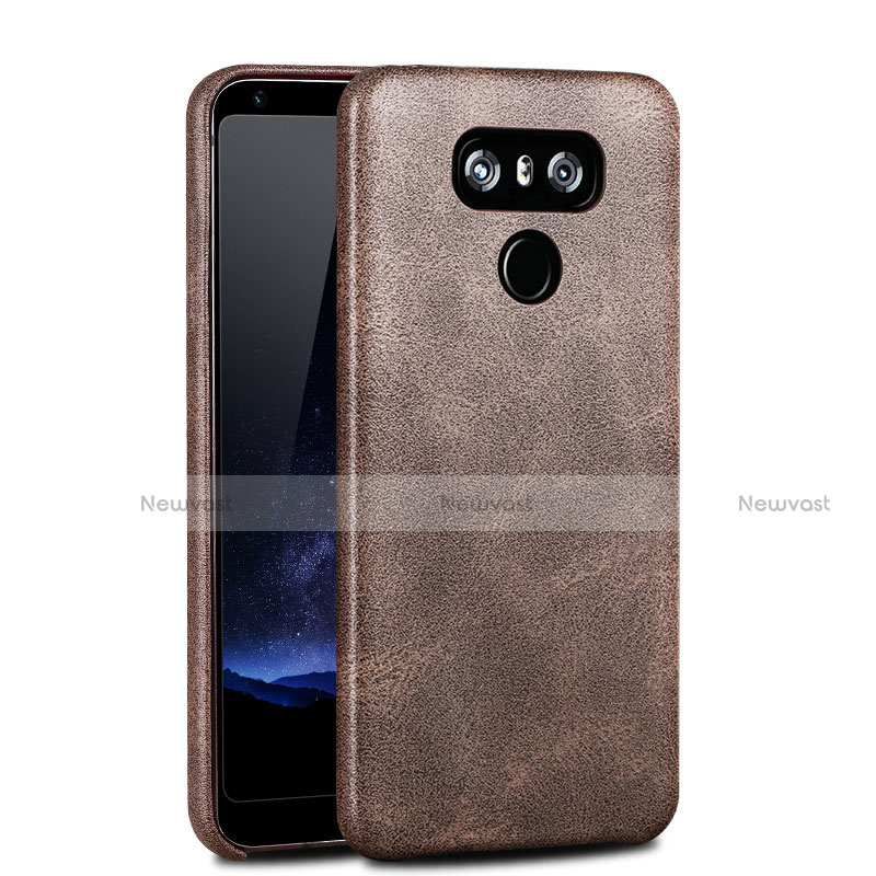 Hard Rigid Plastic Leather Snap On Case Cover for LG G6 Brown