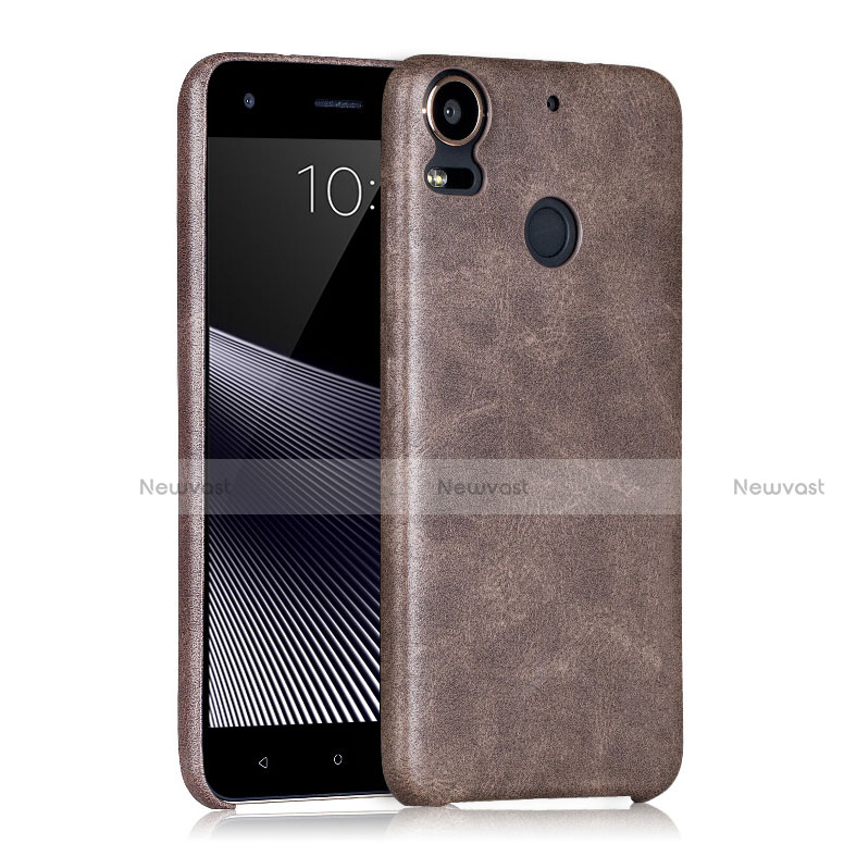 Hard Rigid Plastic Leather Snap On Case for HTC Desire 10 Pro Brown