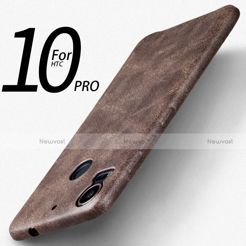 Hard Rigid Plastic Leather Snap On Case for HTC Desire 10 Pro Brown