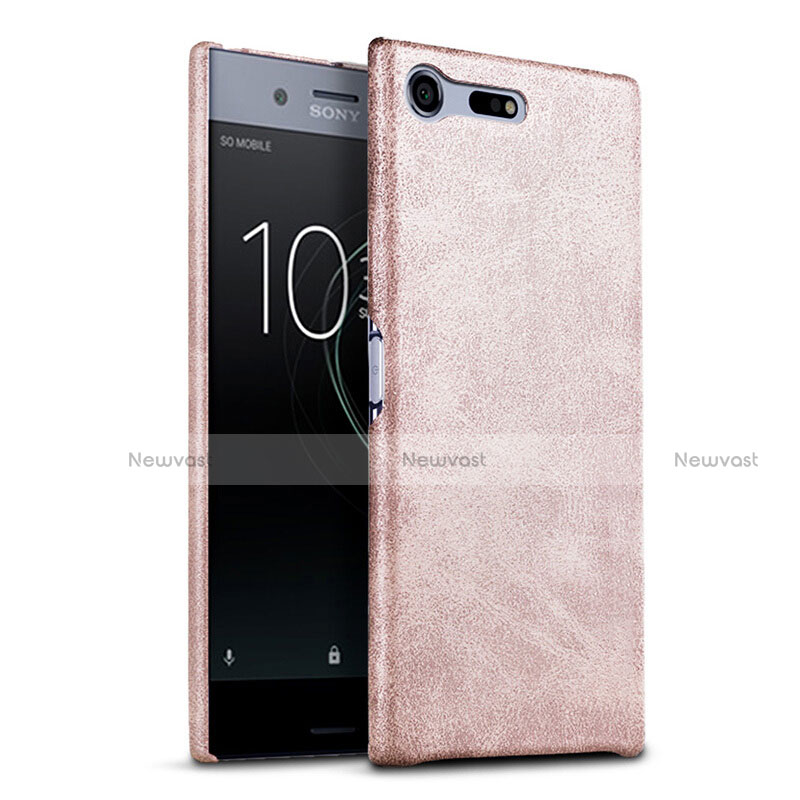 Hard Rigid Plastic Leather Snap On Case for Sony Xperia XZ Premium Rose Gold