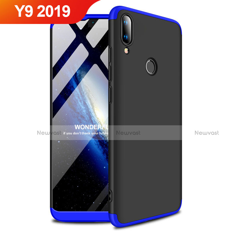 Hard Rigid Plastic Matte Finish Case Back Cover A01 for Huawei Y9 (2019) Blue and Black