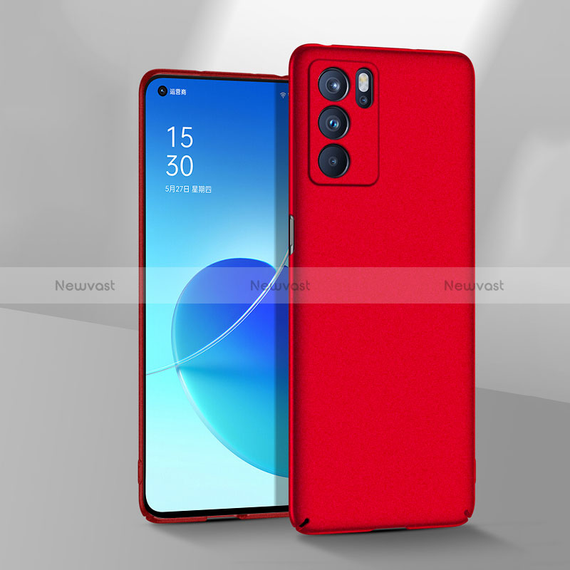 Hard Rigid Plastic Matte Finish Case Back Cover for Oppo Reno6 5G Red