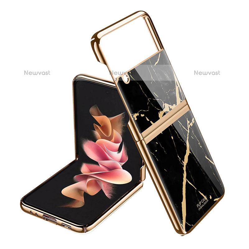 Hard Rigid Plastic Matte Finish Case Back Cover for Samsung Galaxy Z Flip3 5G Gold and Black