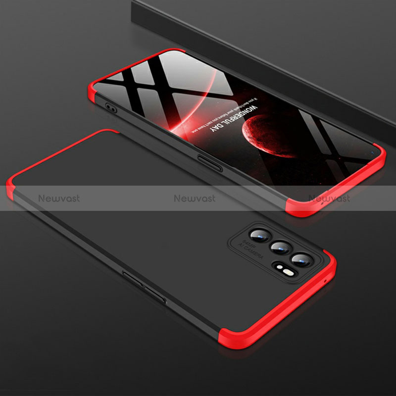 Hard Rigid Plastic Matte Finish Case Back Cover GK1 for Oppo Reno6 5G Red and Black