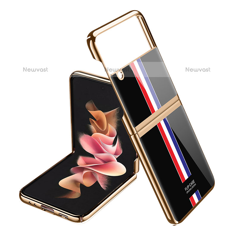 Hard Rigid Plastic Matte Finish Case Back Cover P01 for Samsung Galaxy Z Flip3 5G Gold and Black