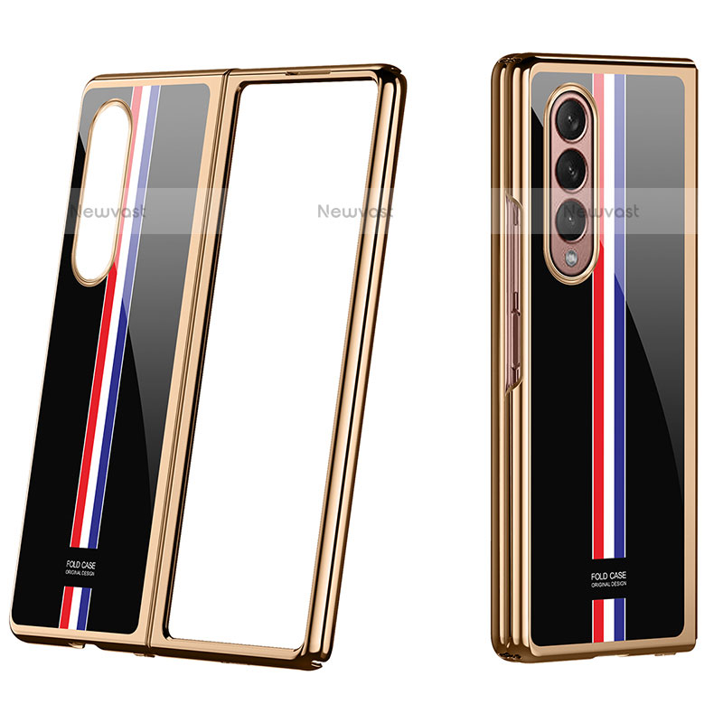 Hard Rigid Plastic Matte Finish Case Back Cover P07 for Samsung Galaxy Z Fold3 5G Gold and Black