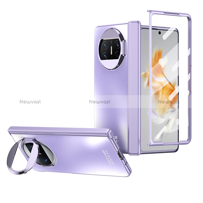 Hard Rigid Plastic Matte Finish Case Back Cover with Stand ZL1 for Huawei Mate X3 Purple