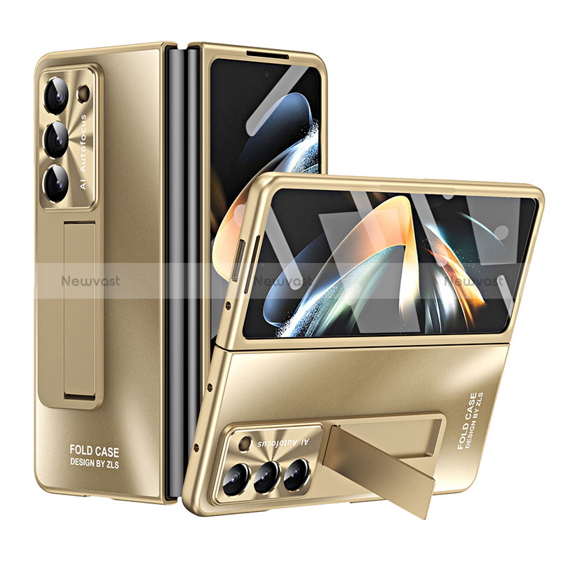 Hard Rigid Plastic Matte Finish Case Back Cover with Stand ZL1 for Samsung Galaxy Z Fold5 5G Gold