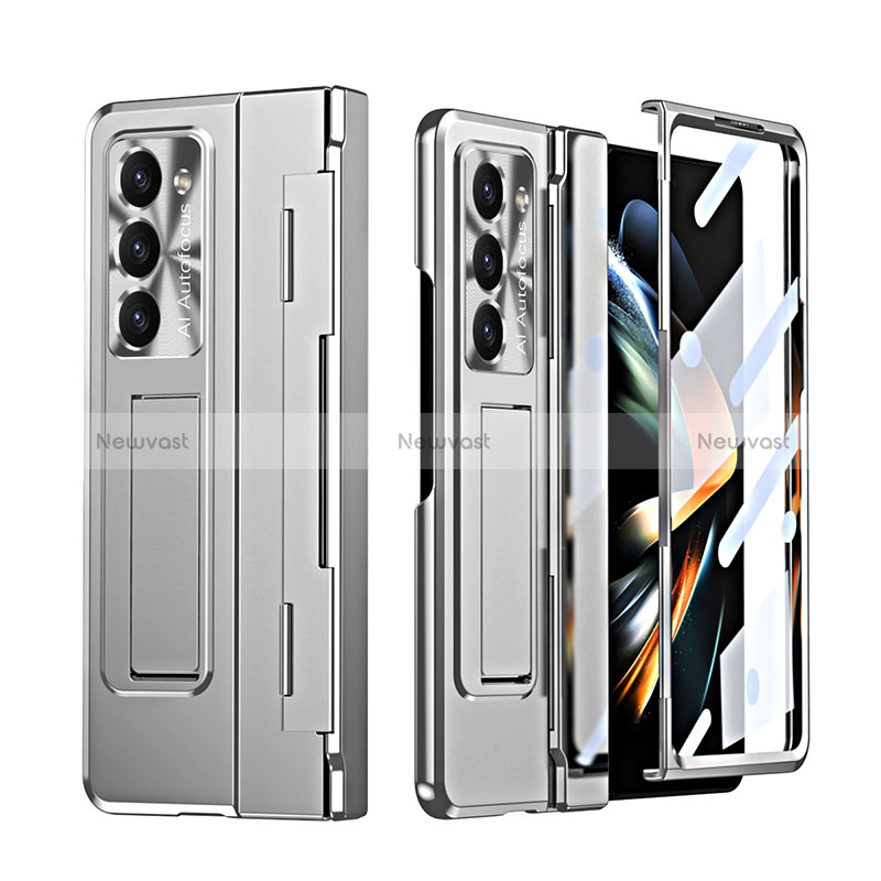 Hard Rigid Plastic Matte Finish Case Back Cover with Stand ZL3 for Samsung Galaxy Z Fold5 5G Silver