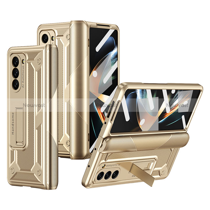 Hard Rigid Plastic Matte Finish Case Back Cover with Stand ZL4 for Samsung Galaxy Z Fold5 5G Gold