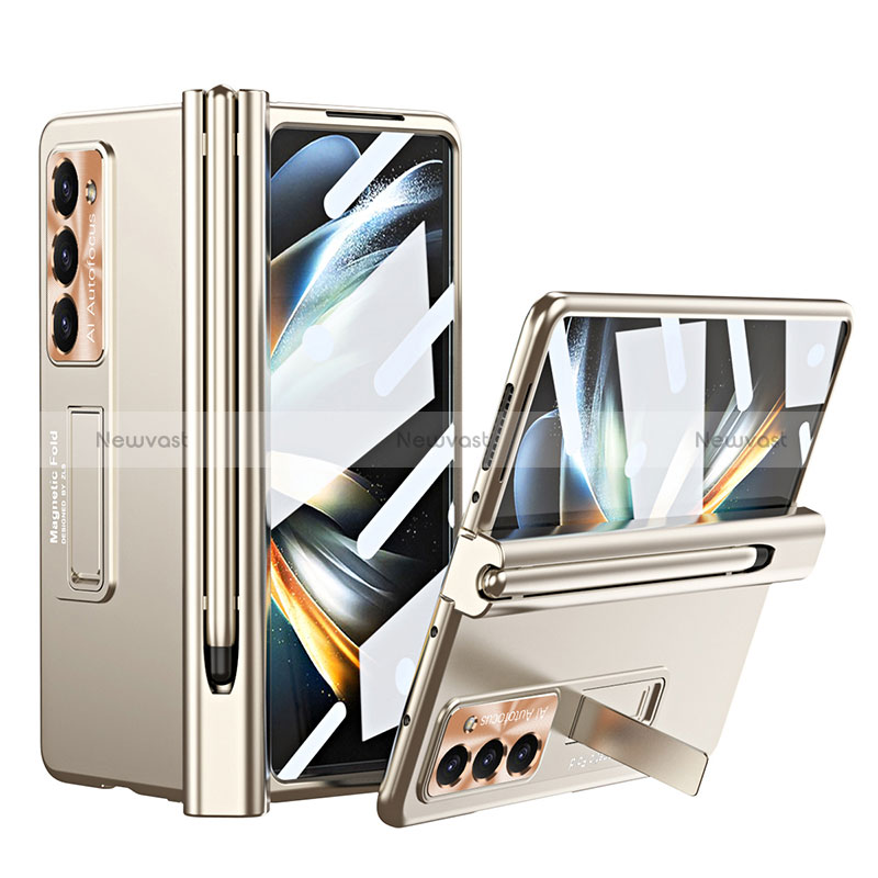 Hard Rigid Plastic Matte Finish Case Back Cover with Stand ZL5 for Samsung Galaxy Z Fold5 5G Gold