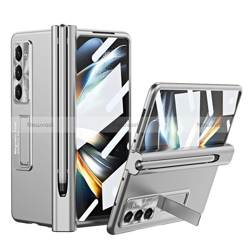 Hard Rigid Plastic Matte Finish Case Back Cover with Stand ZL5 for Samsung Galaxy Z Fold5 5G Silver