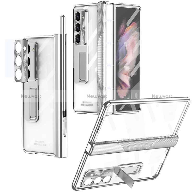 Hard Rigid Plastic Matte Finish Case Back Cover with Stand ZL8 for Samsung Galaxy Z Fold5 5G Silver