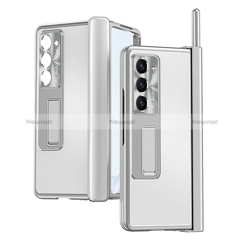 Hard Rigid Plastic Matte Finish Case Back Cover with Stand ZL9 for Samsung Galaxy Z Fold5 5G Silver