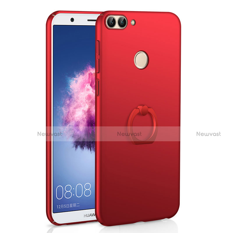 Hard Rigid Plastic Matte Finish Case Cover with Finger Ring Stand A01 for Huawei Enjoy 7S Red