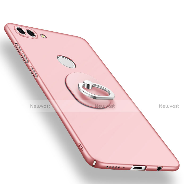 Hard Rigid Plastic Matte Finish Case Cover with Finger Ring Stand A01 for Huawei Enjoy 8 Plus Rose Gold